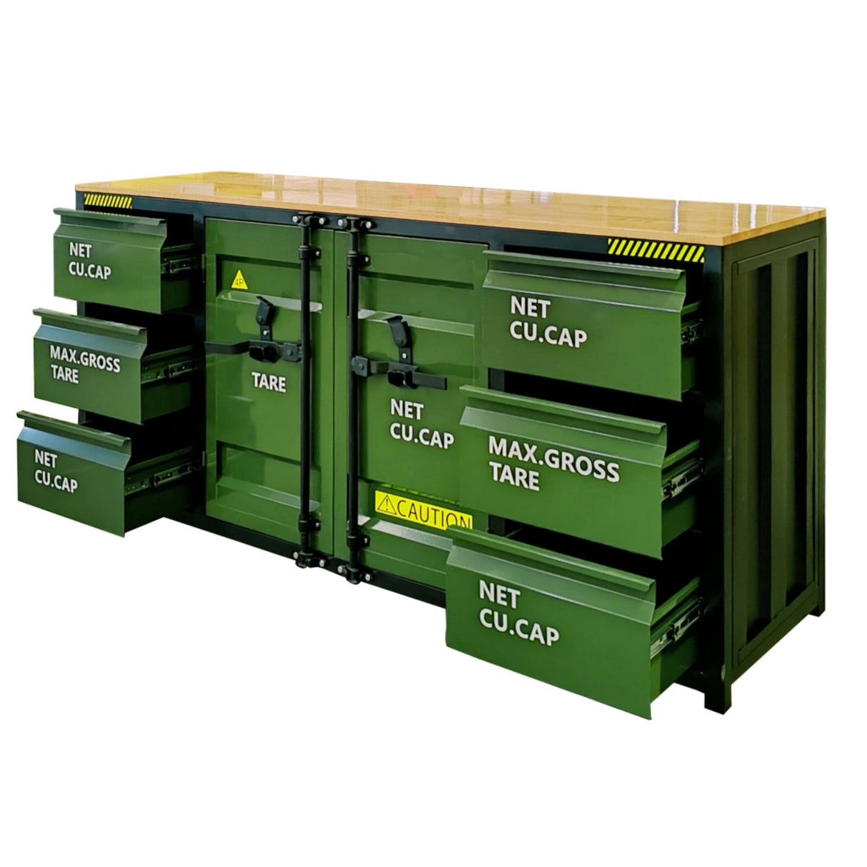 6.5' Workbench Cabinet with 6 Drawers – Dark Green