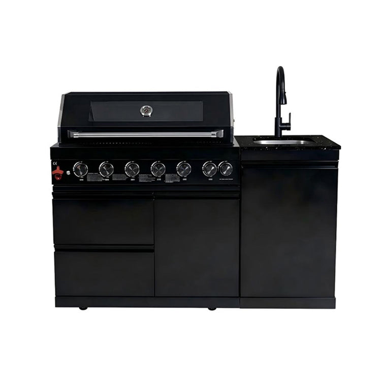 63" Six-Zone 85,000 BTU Outdoor Kitchen with Refrigerator & Sink – Black