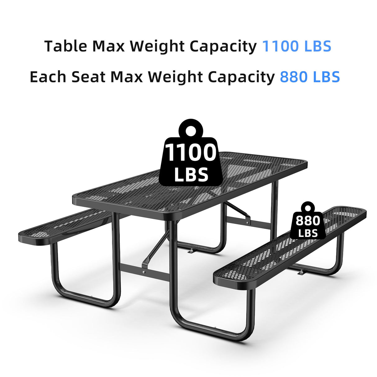 6' Heavy-Duty Coated-Steel Outdoor Picnic Table – 1,100 lb Capacity
