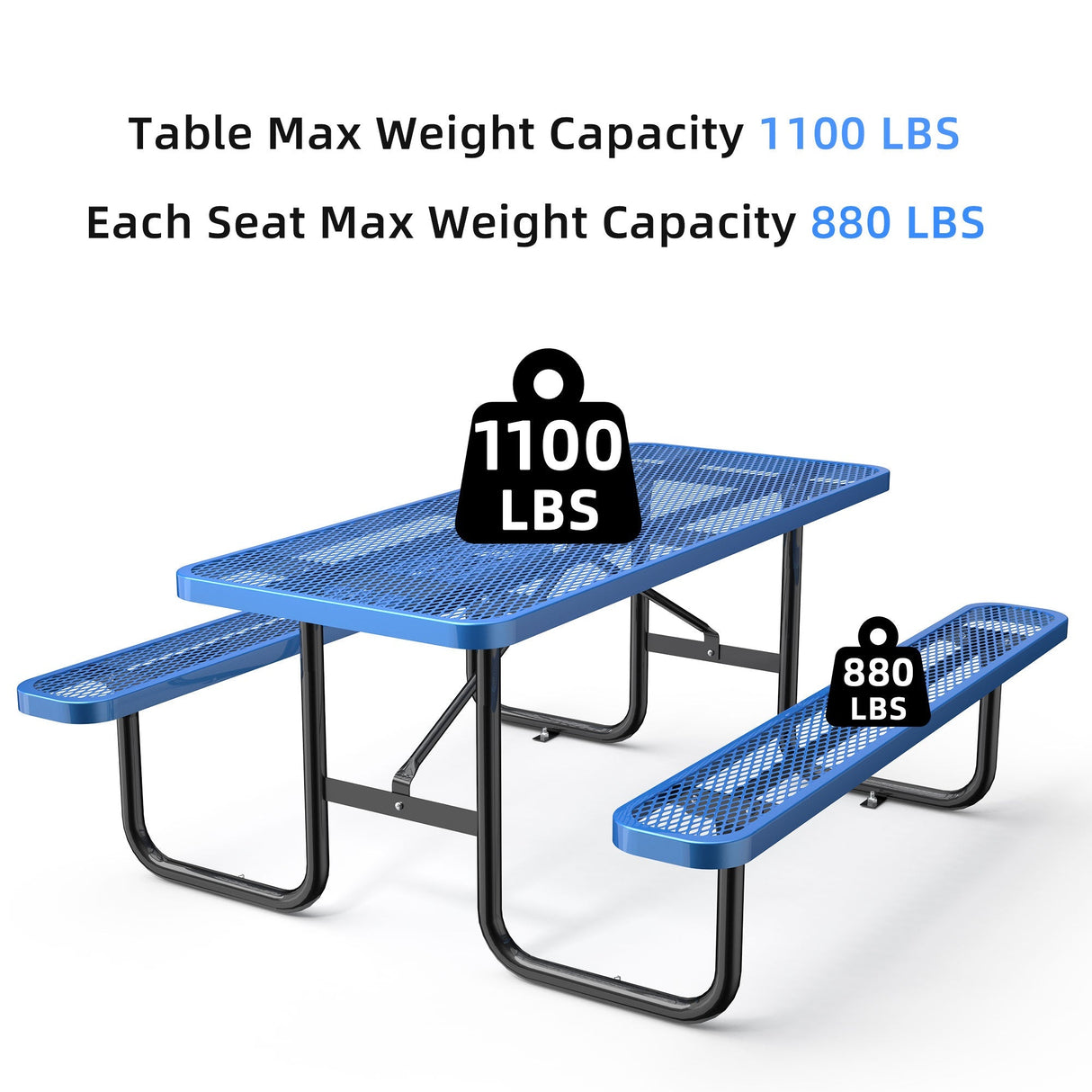 6' Heavy-Duty Coated-Steel Outdoor Picnic Table – 1,100 lb Capacity