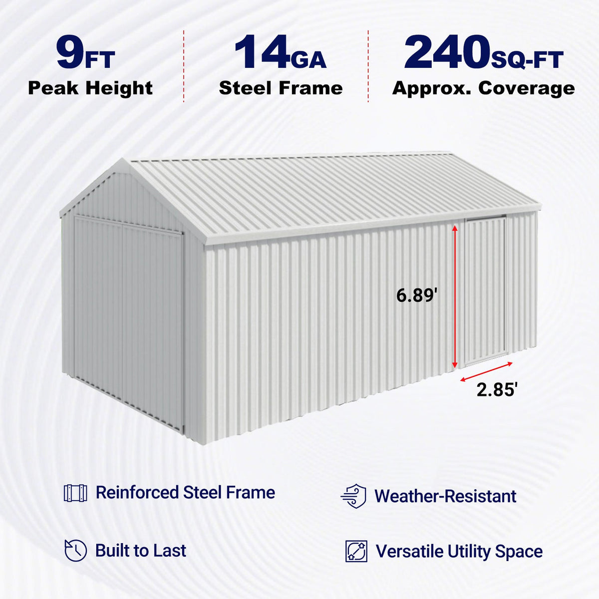 Chery Industrial 12' × 20' Heavy-Duty Metal Garage Shed – Cream — product view 3