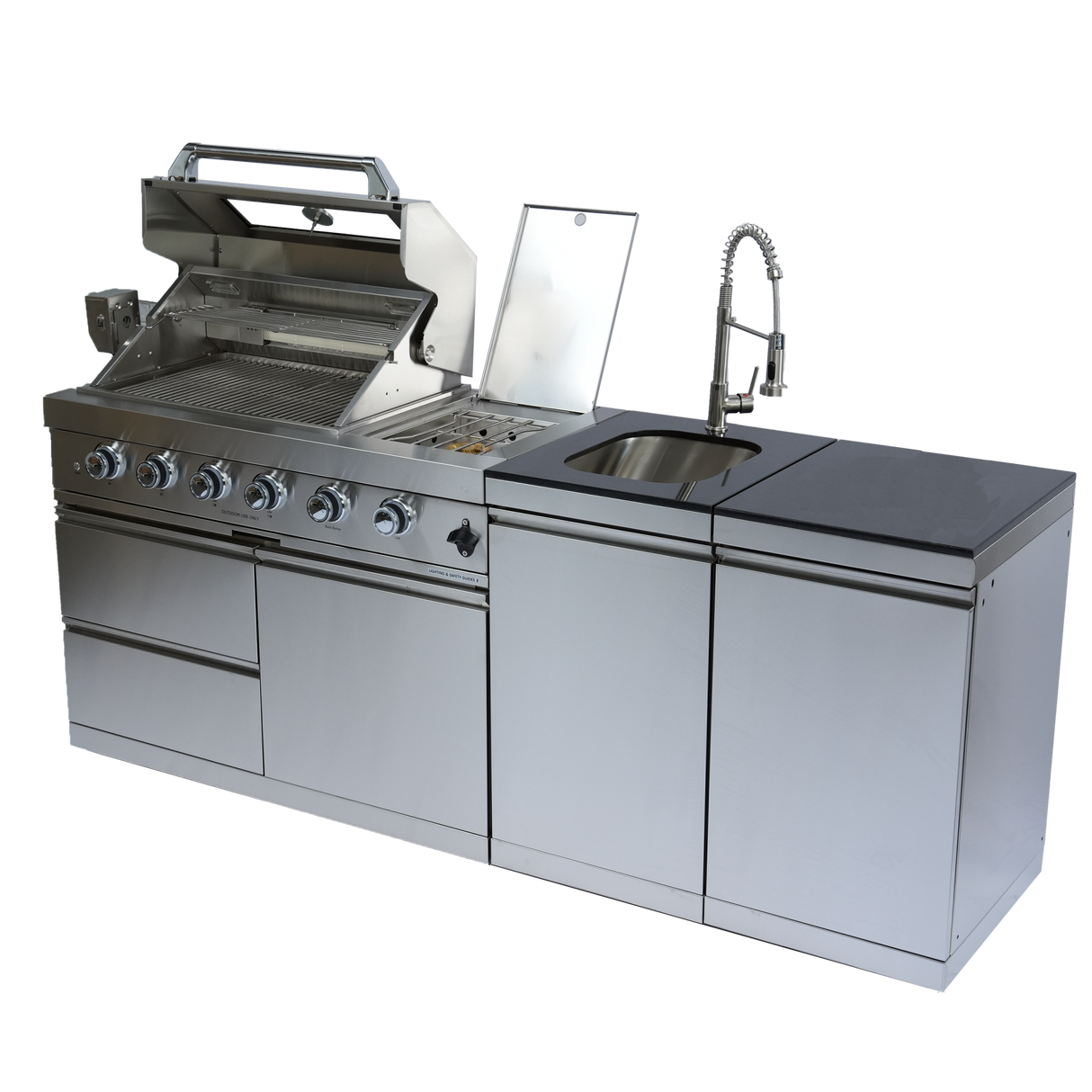 85" Propane Outdoor Kitchen with 4-Burner Grill, Side Burner & Storage – Silver