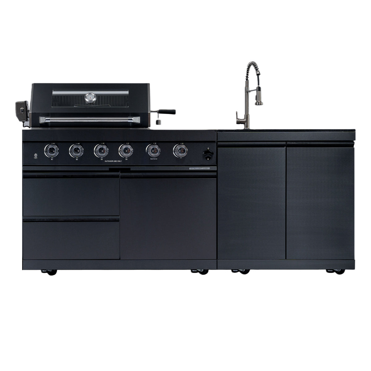 79" 72,000 BTU Propane Outdoor Kitchen with Side Burner, Rotisserie & Sink – Black