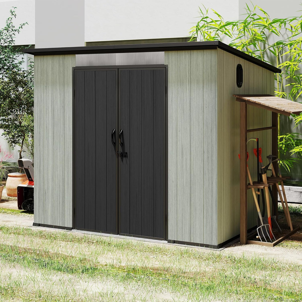 6' × 8' Outdoor Resin Storage Shed with Windows, Skylight & Ventilation