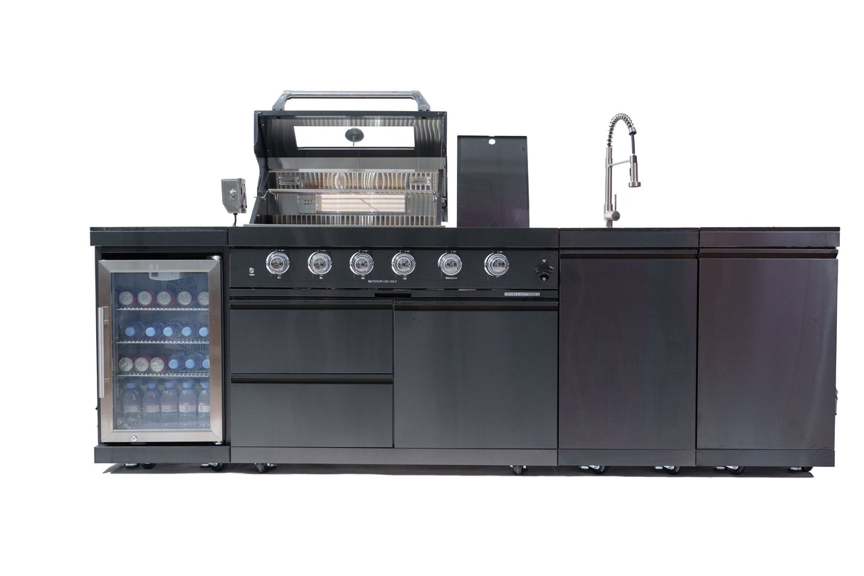 104" Propane Outdoor Kitchen with 4-Burner Grill, Refrigerator & Storage – Black