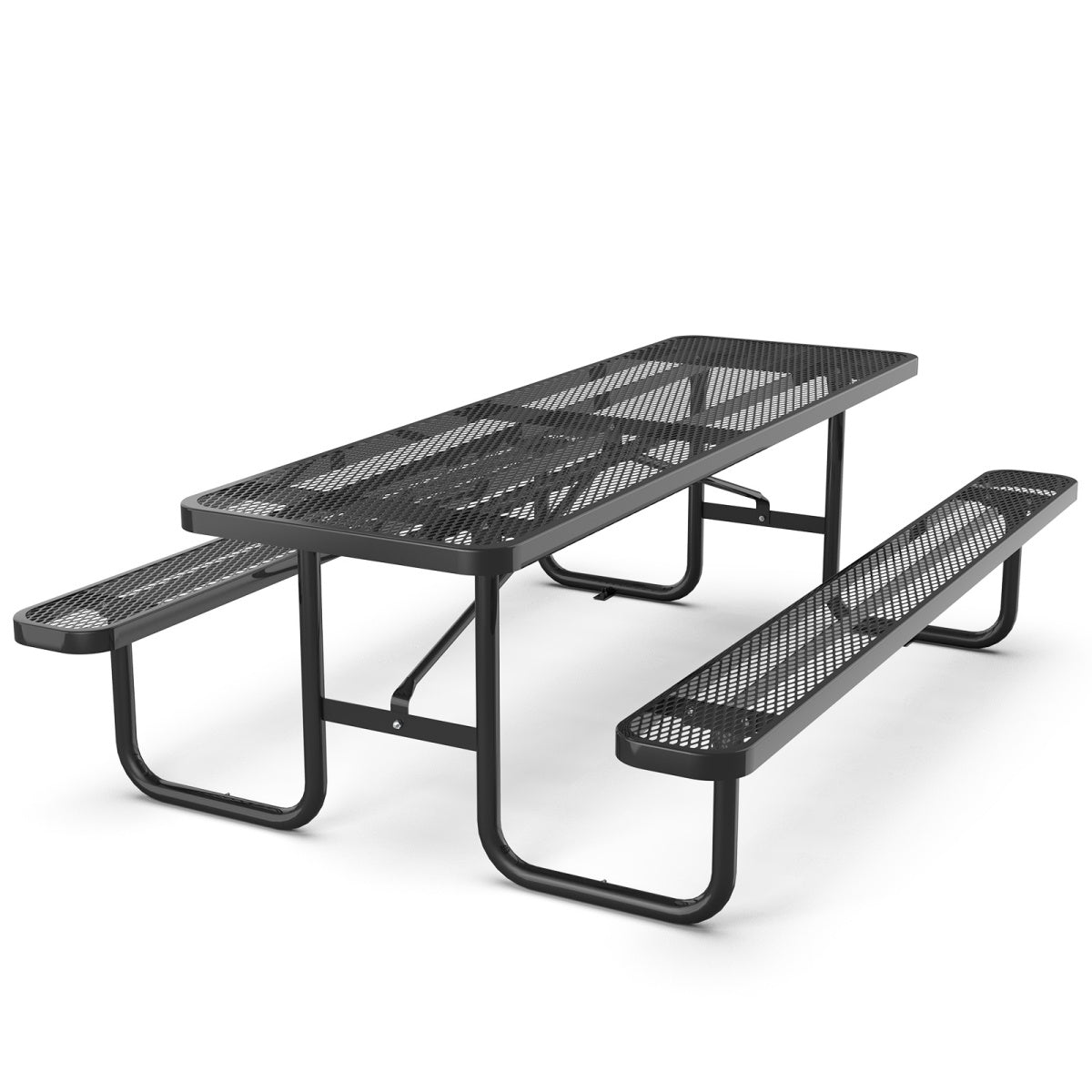 8' Heavy-Duty Coated-Steel Outdoor Picnic Table with Umbrella Hole – 1,100 lb Capacity