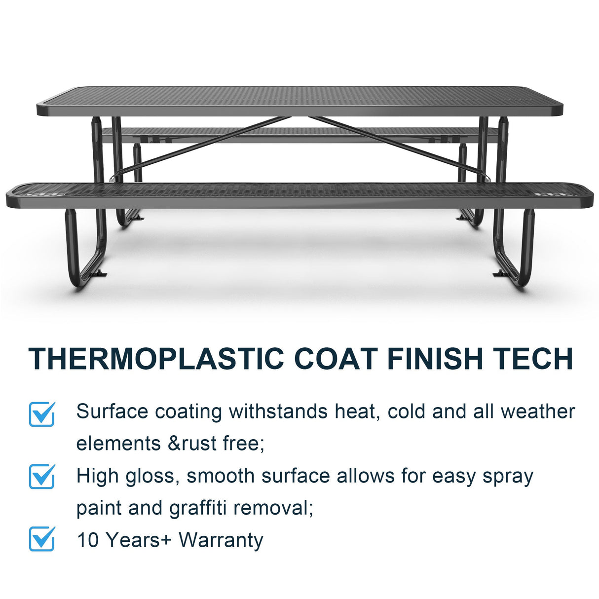 8' Heavy-Duty Coated-Steel Outdoor Picnic Table with Umbrella Hole – 1,100 lb Capacity