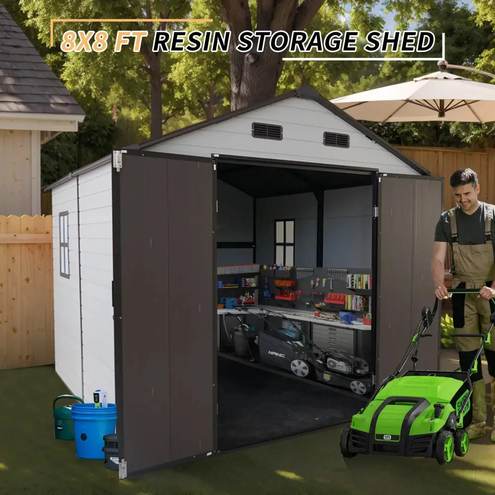 8' × 8' Resin Storage Shed with Aluminum Frame & Floor