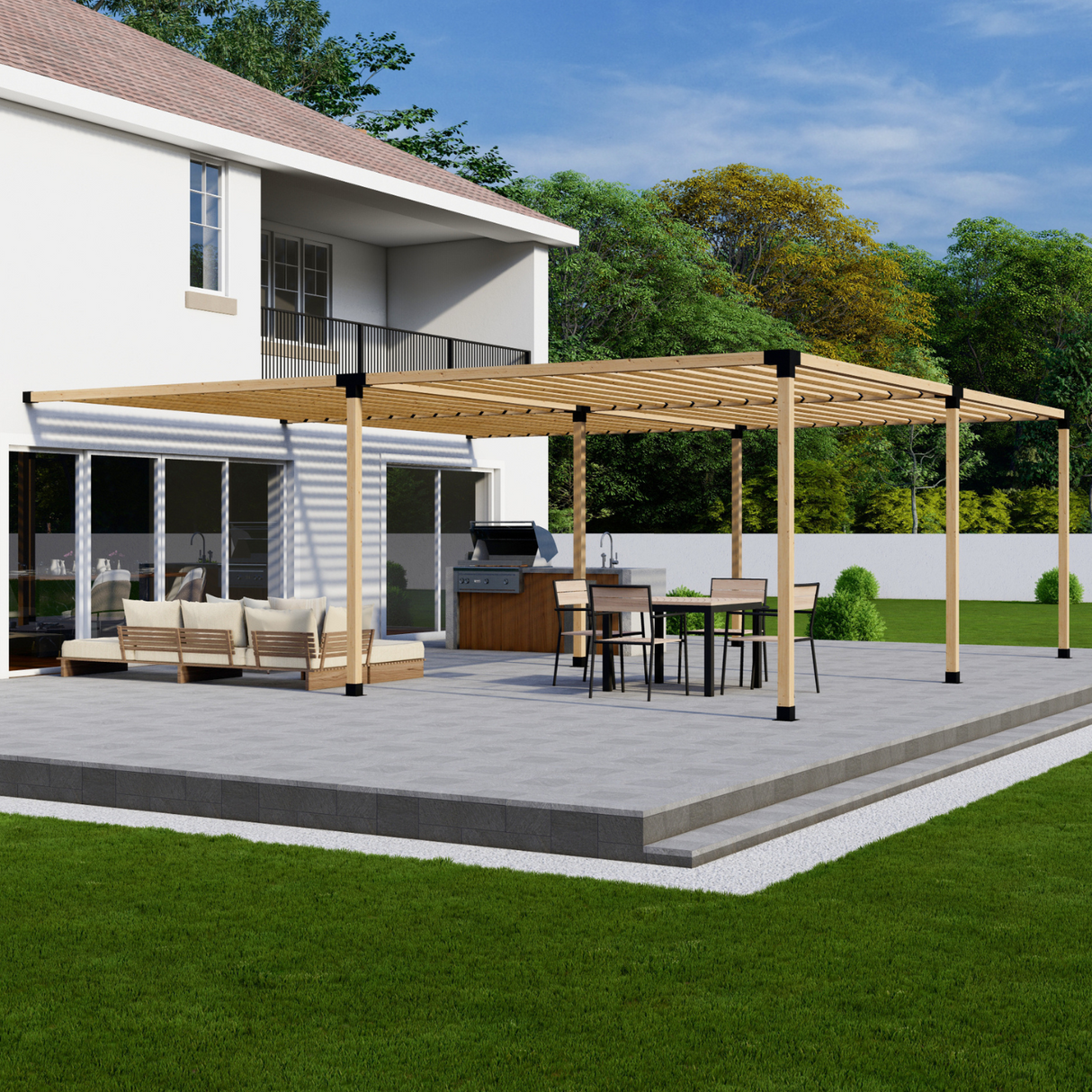 Zen DIY Attached Pergola Bracket Kit with Slatted Roof – Up to 24' × 24'