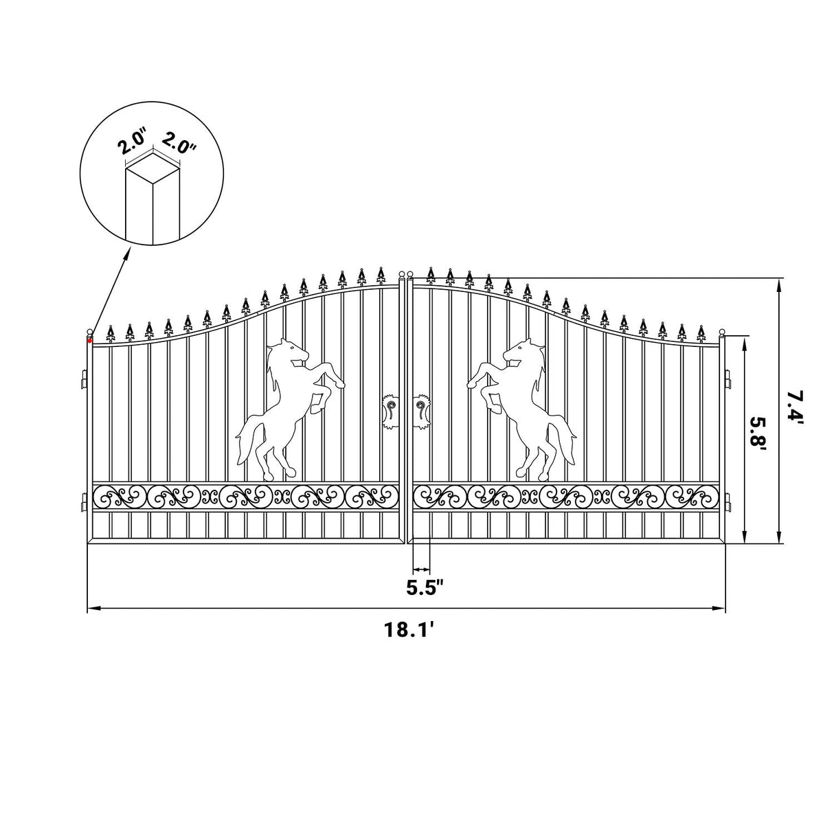18' × 8' Heavy-Duty Steel Dual-Swing Driveway Gate