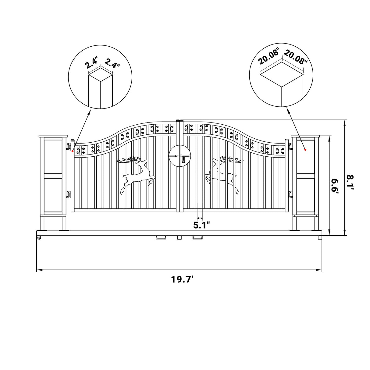 20' × 8' Powder-Coated Iron Dual-Swing Driveway Gate with Deer Motif