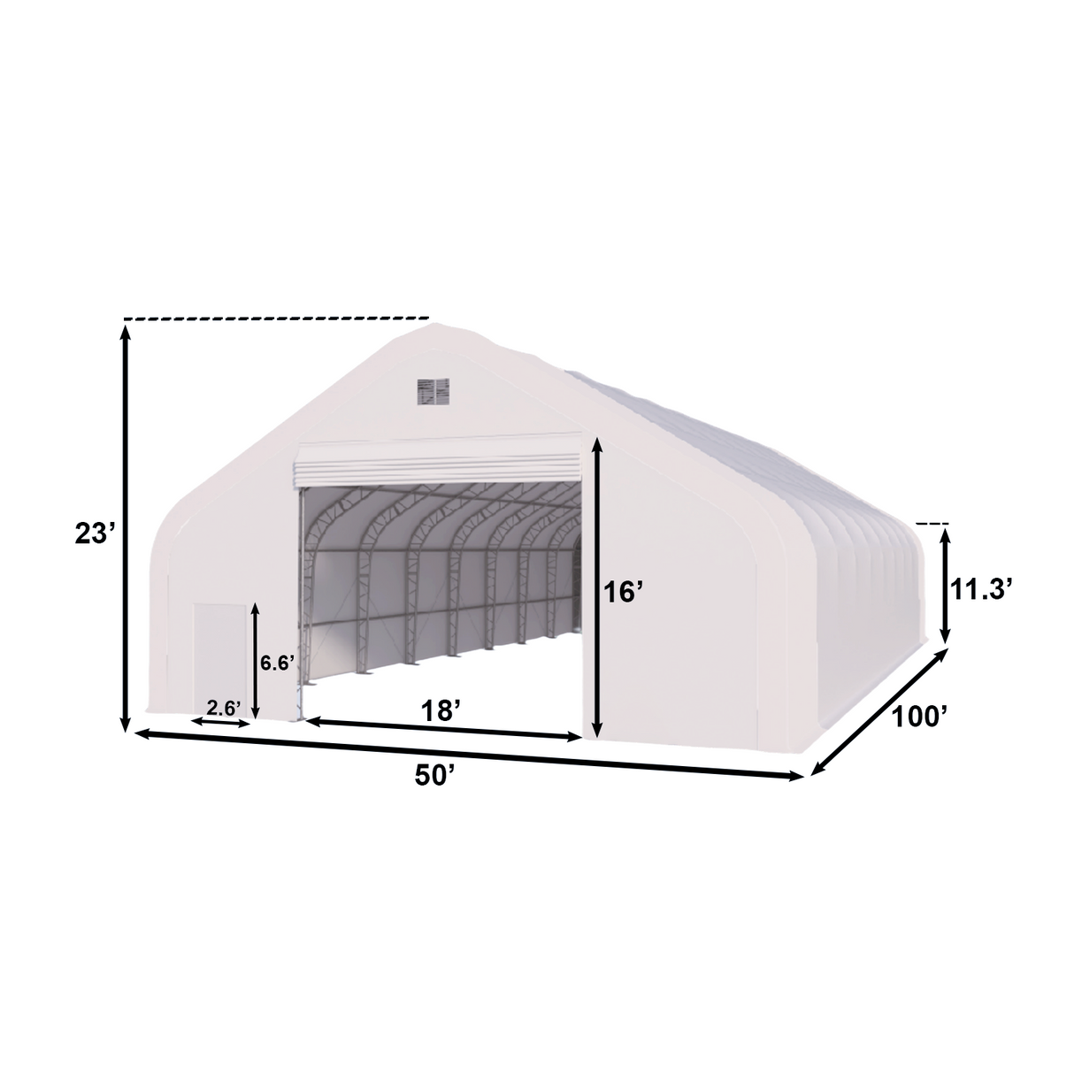 50' × 100' × 23' Double-Truss Storage Shelter