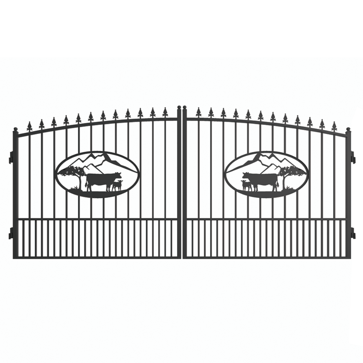 14' × 8' Steel Dual-Swing Driveway Gate with Deer Motif – Black