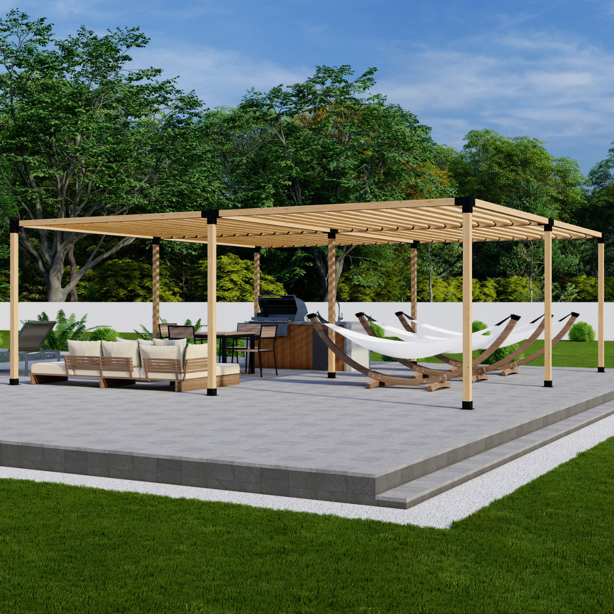Zen DIY Freestanding Pergola Bracket Kit with Slatted Roof – Up to 24' × 24'