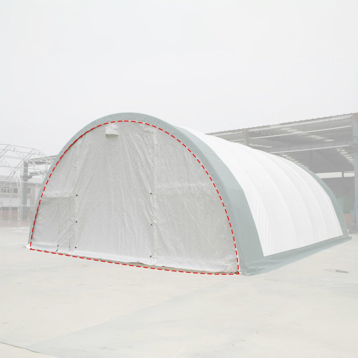White 300 GSM PE End Panel with Roll-Up Door for 30' × 15' Dome Shelters