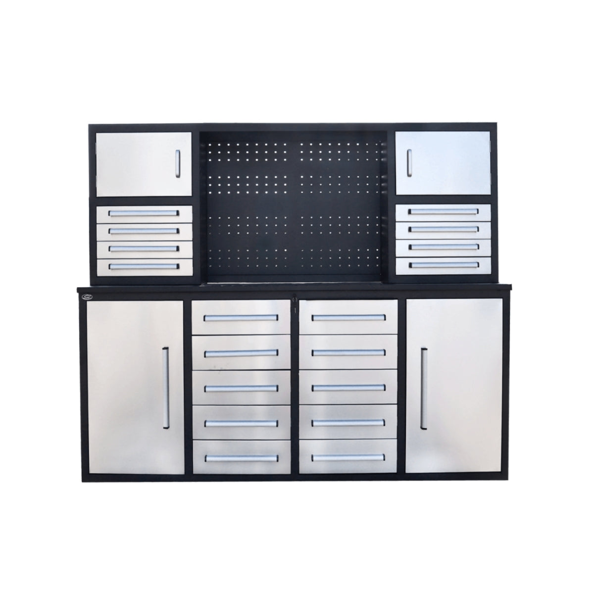7' Heavy-Duty Garage Workbench Cabinet with 18 Drawers, 4 Cabinets & Pegboard