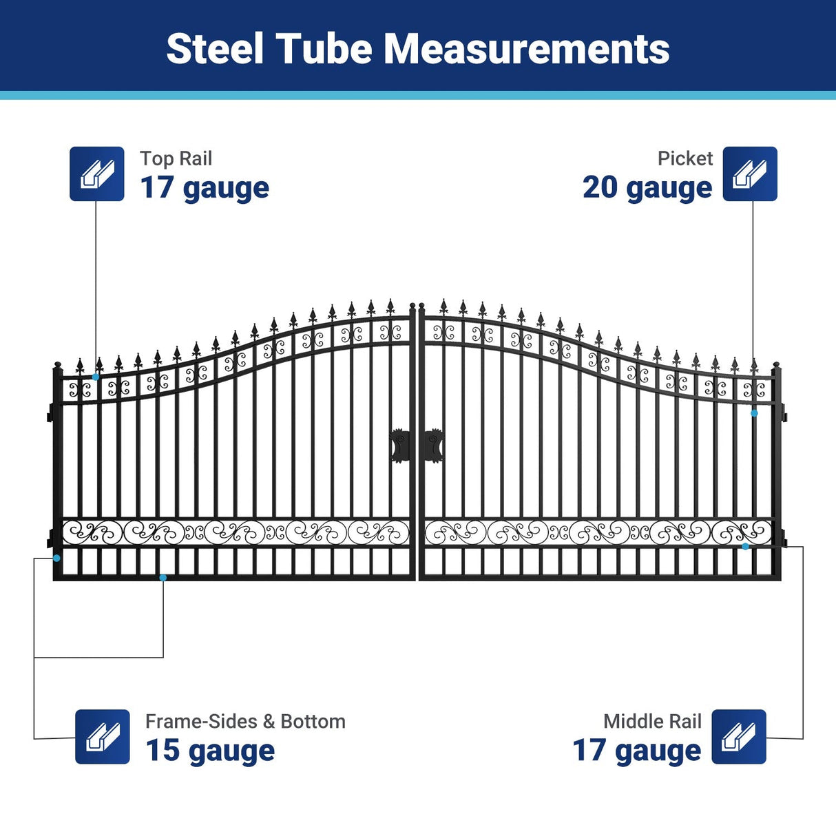 18' × 8' Heavy-Duty Steel Dual-Swing Driveway Gate