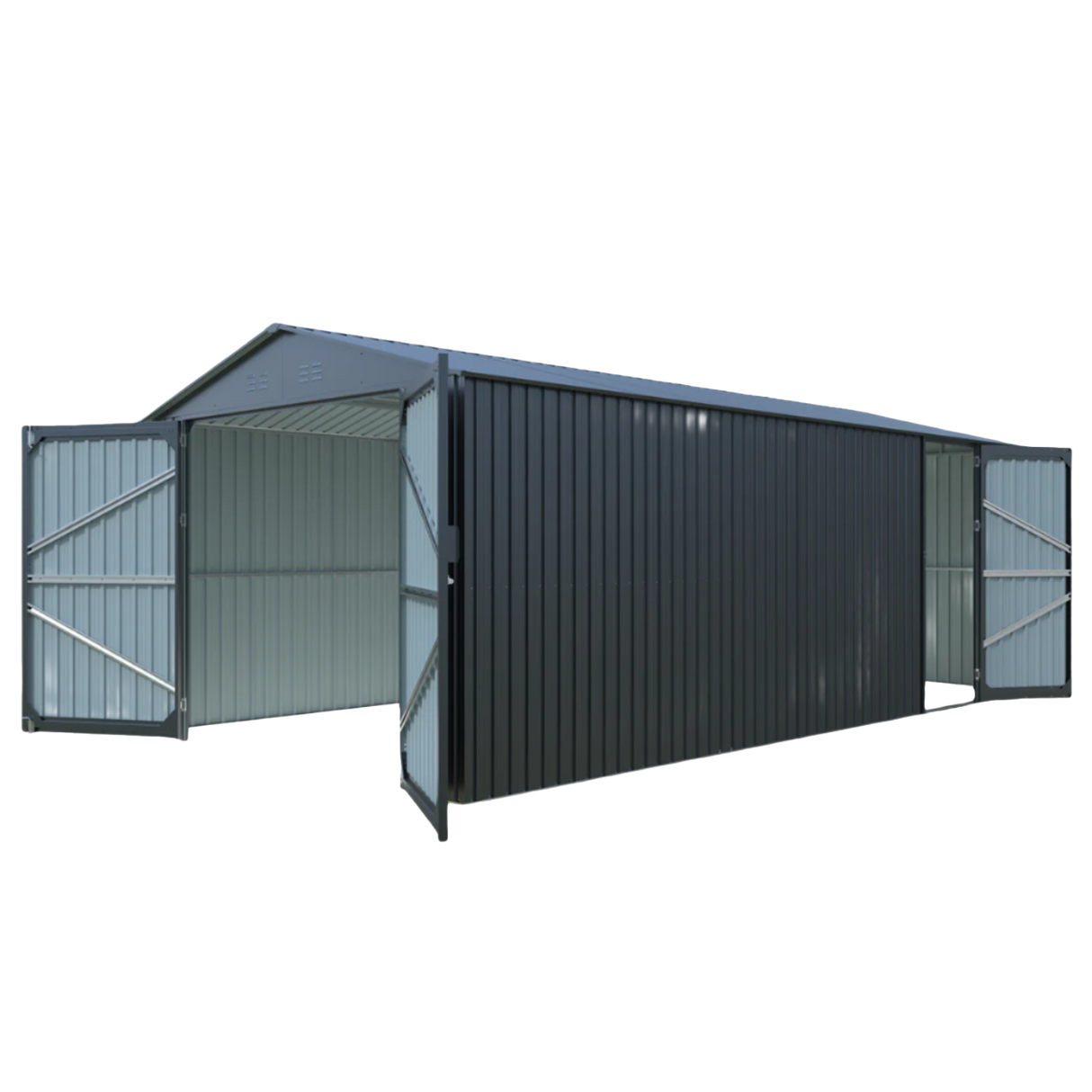 10' × 20' Plus Metal Garage Shed with Double Front Doors & Side Entry