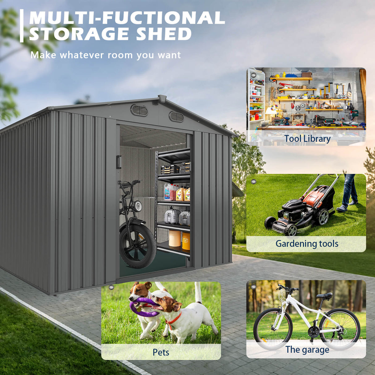 13' × 20' Galvanized-Steel Storage Shed with Double Front Doors & Side Entry