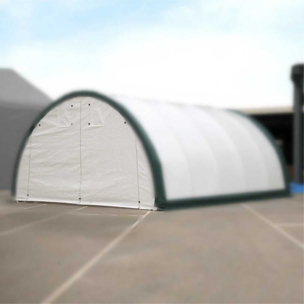 White 300 GSM PE Front and Rear Panel Kit with Zipper Door for 20' × 12' Single-Truss Shelters