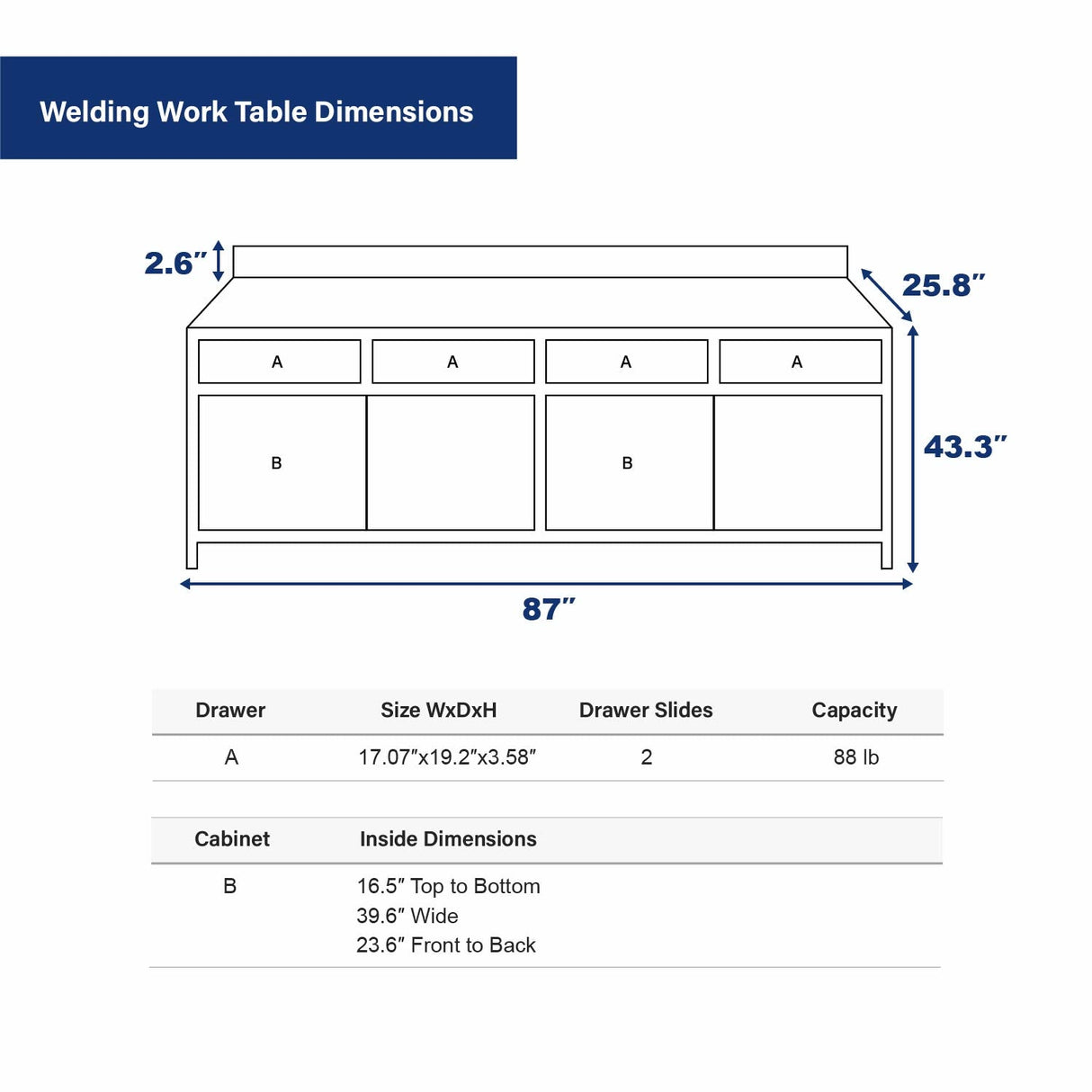 87" Heavy-Duty Adjustable Welding Work Table