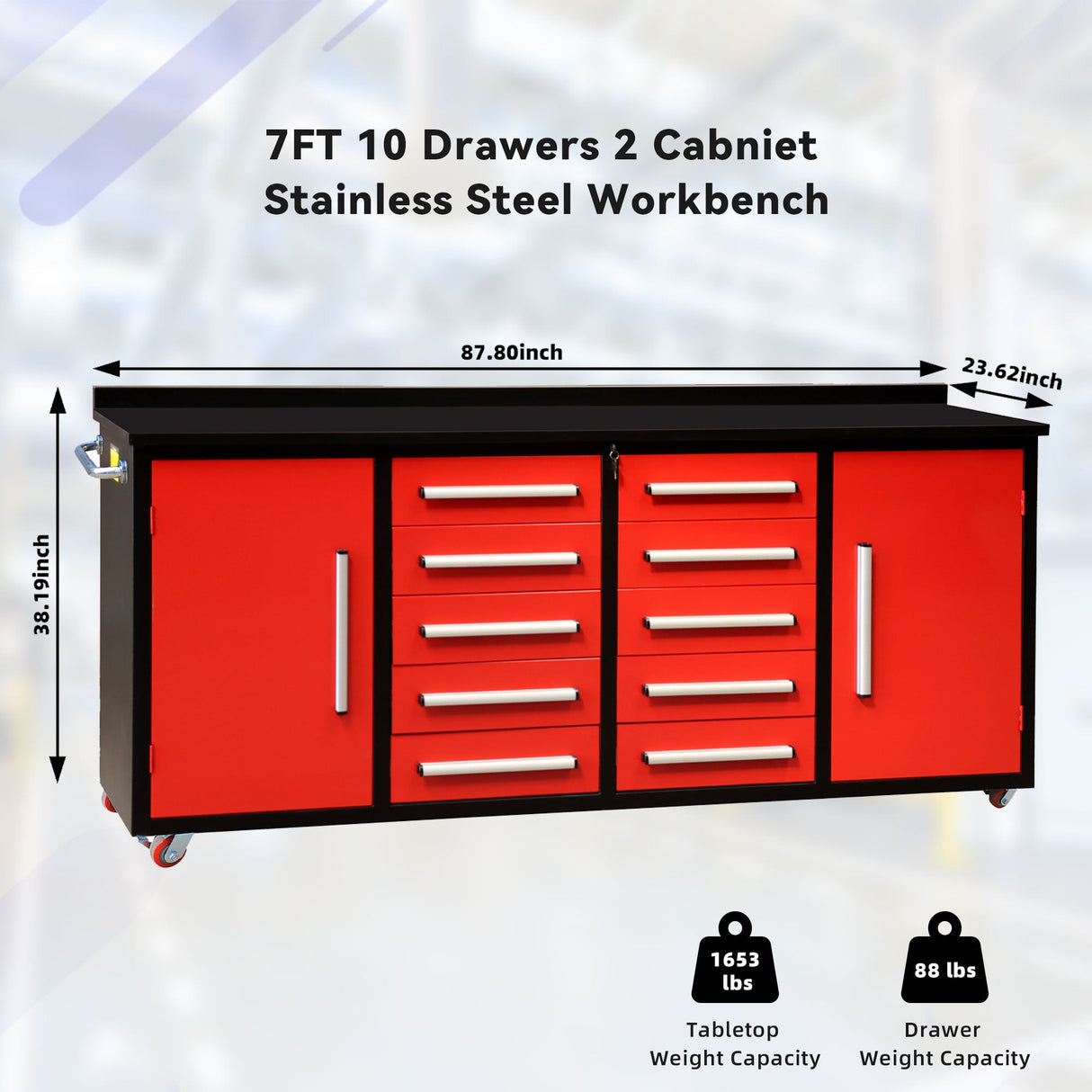 Steelman 7' Heavy-Duty Workbench with 10 Drawers & 2 Cabinets