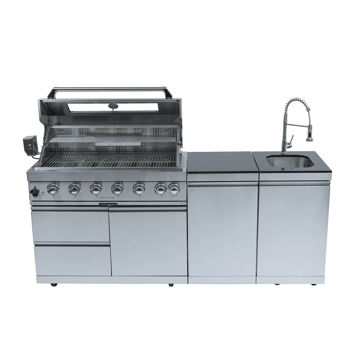 6-Burner 85,000 BTU Stainless Steel Outdoor Kitchen Island with Sink & Storage – Silver