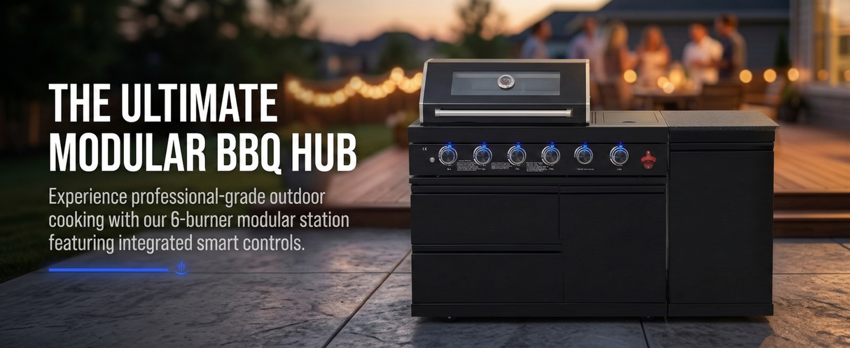 65" Outdoor Kitchen with 4-Burner Grill, Side Burner & Refrigerator – Black