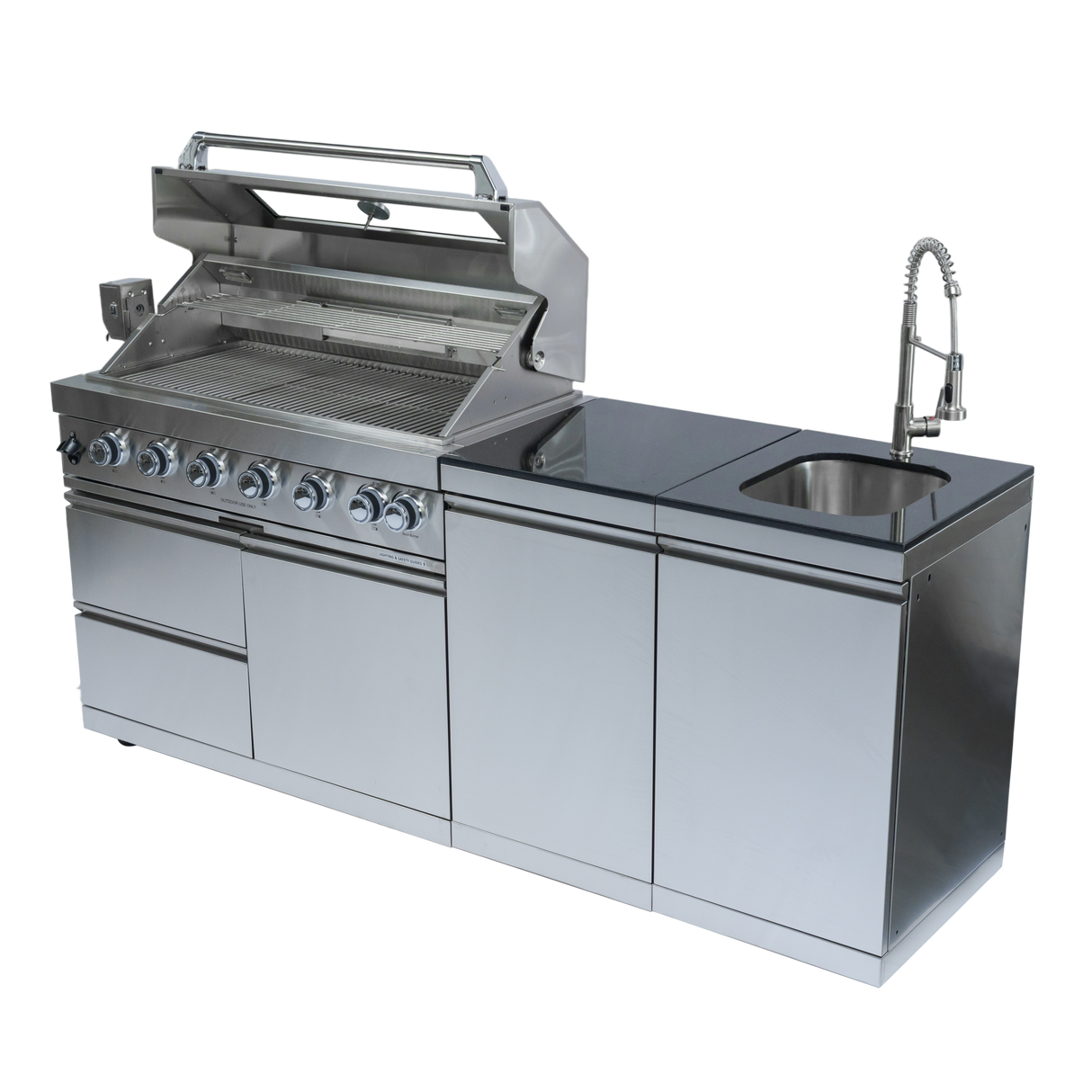 6-Burner 85,000 BTU Stainless Steel Outdoor Kitchen Island with Sink & Storage – Silver