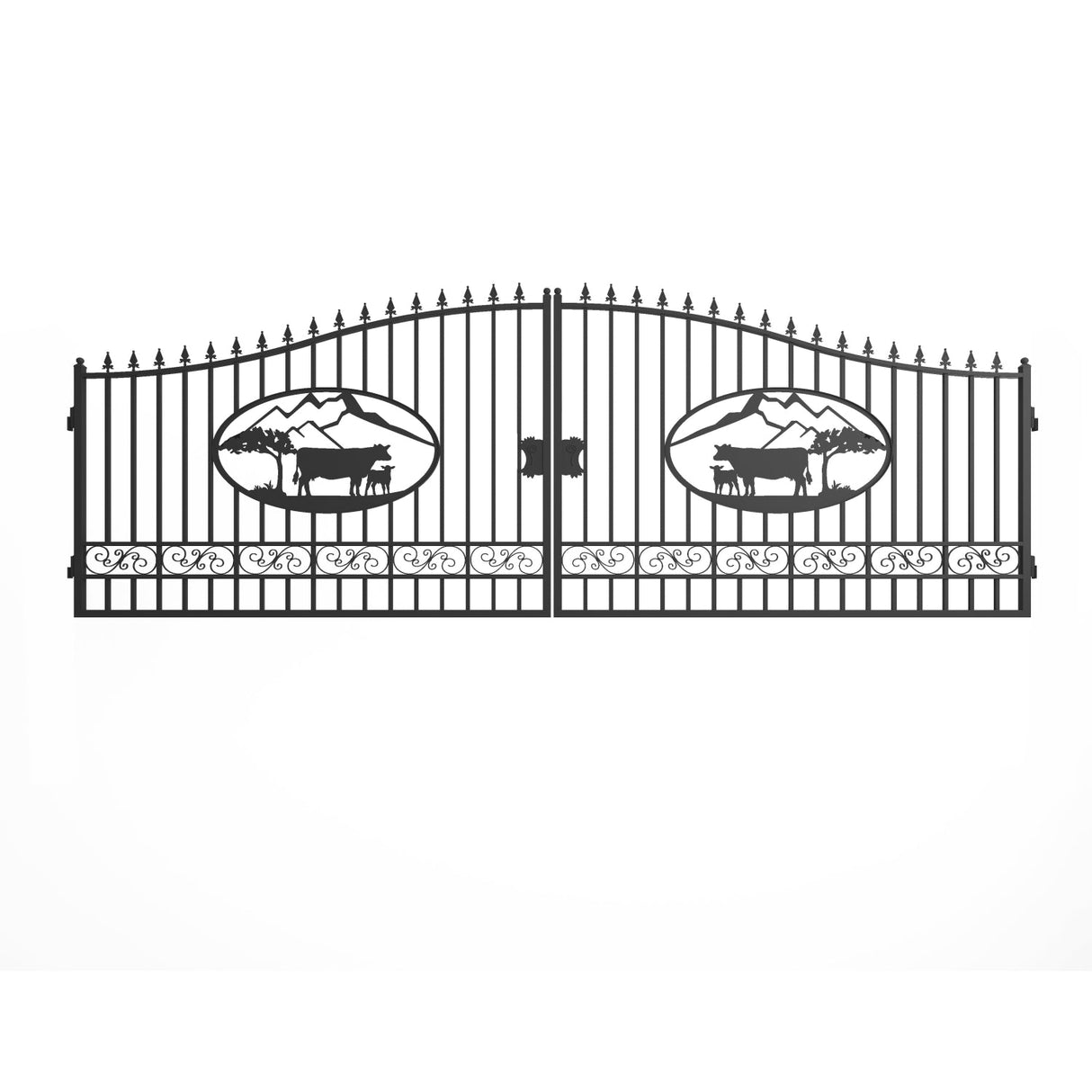 20' × 8' Steel Dual-Swing Driveway Gate with Deer Motif – Black