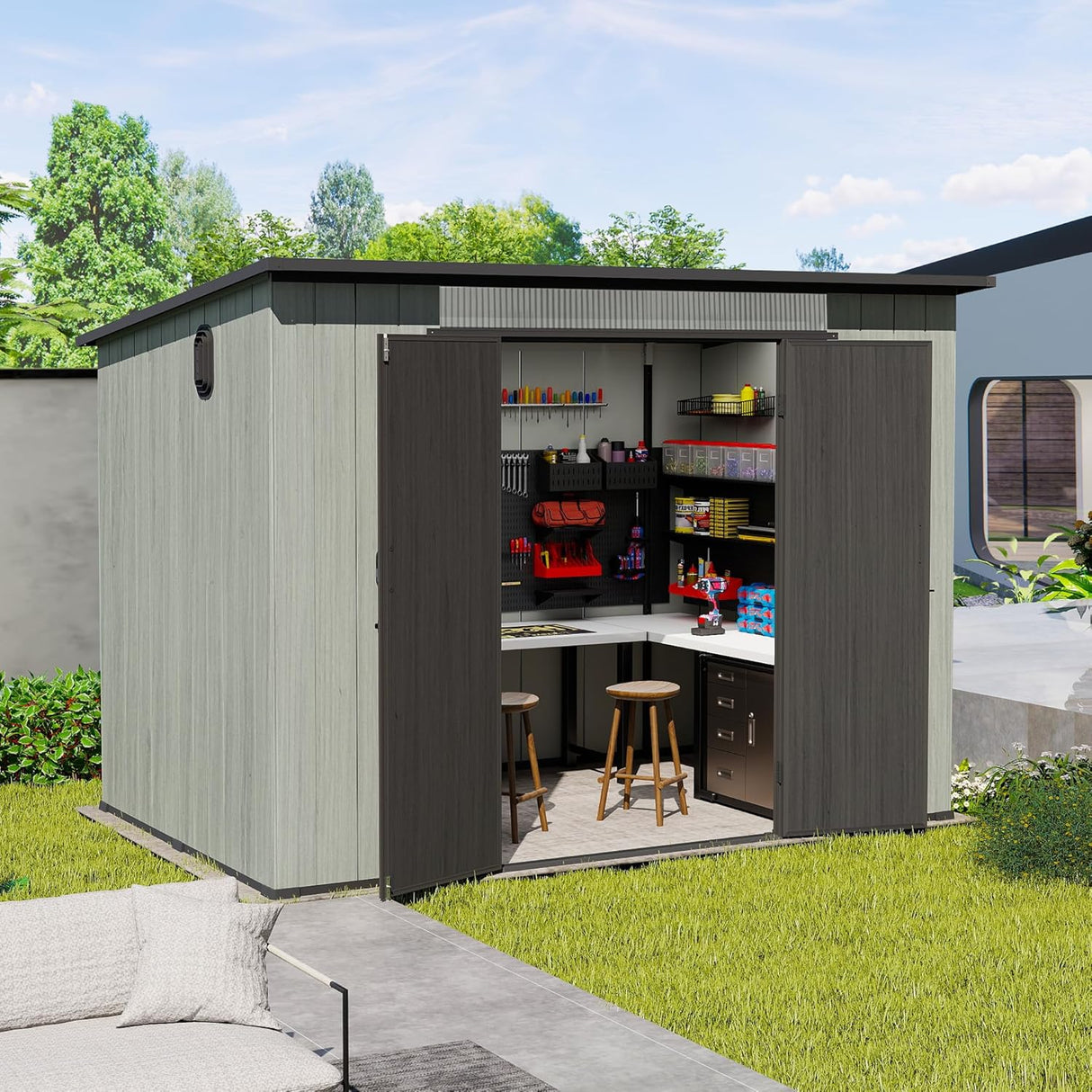 6' × 9' Outdoor Resin Storage Shed with Windows, Skylight & Ventilation