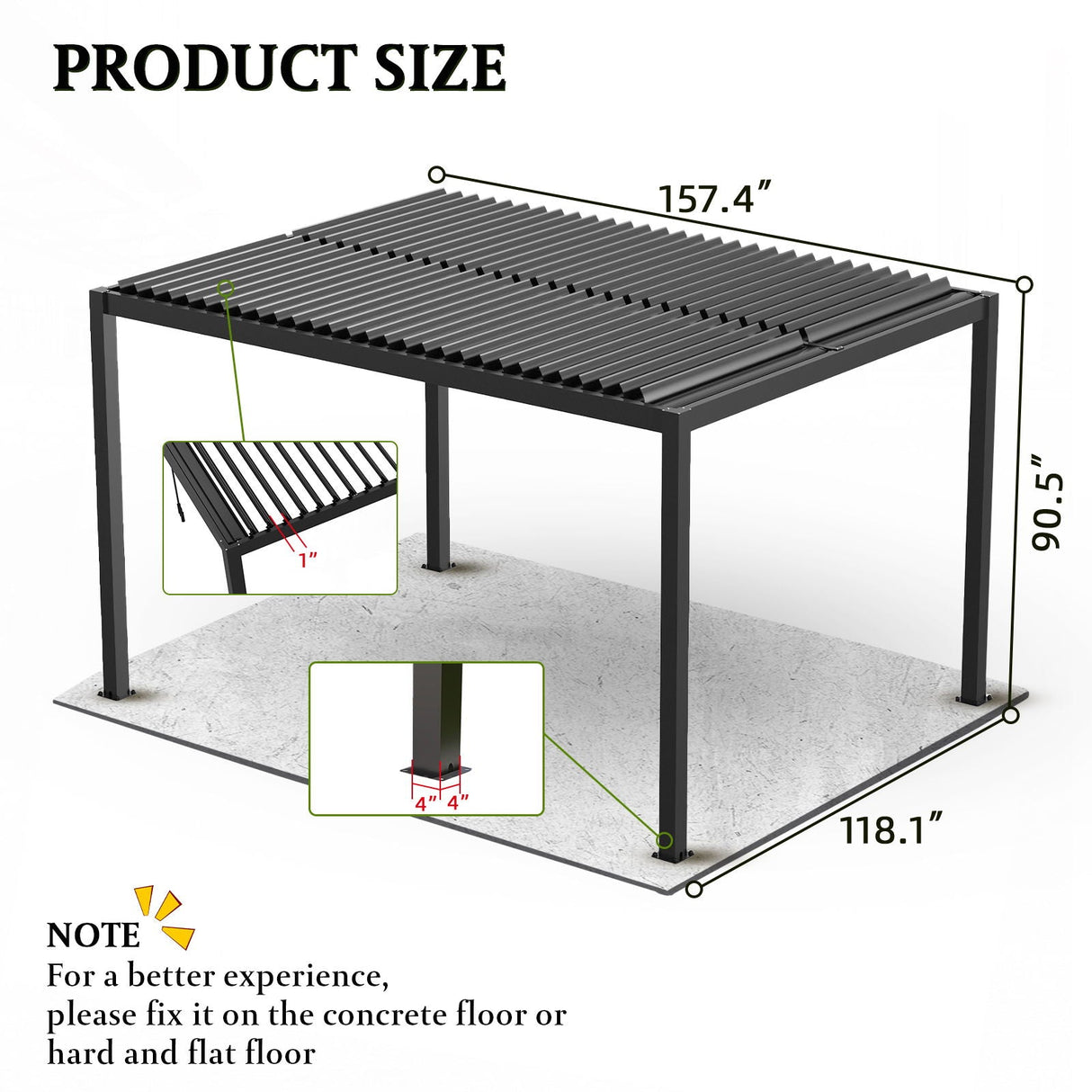 Premium Adjustable Aluminum Louvered Pergola with Integrated Drainage – Black