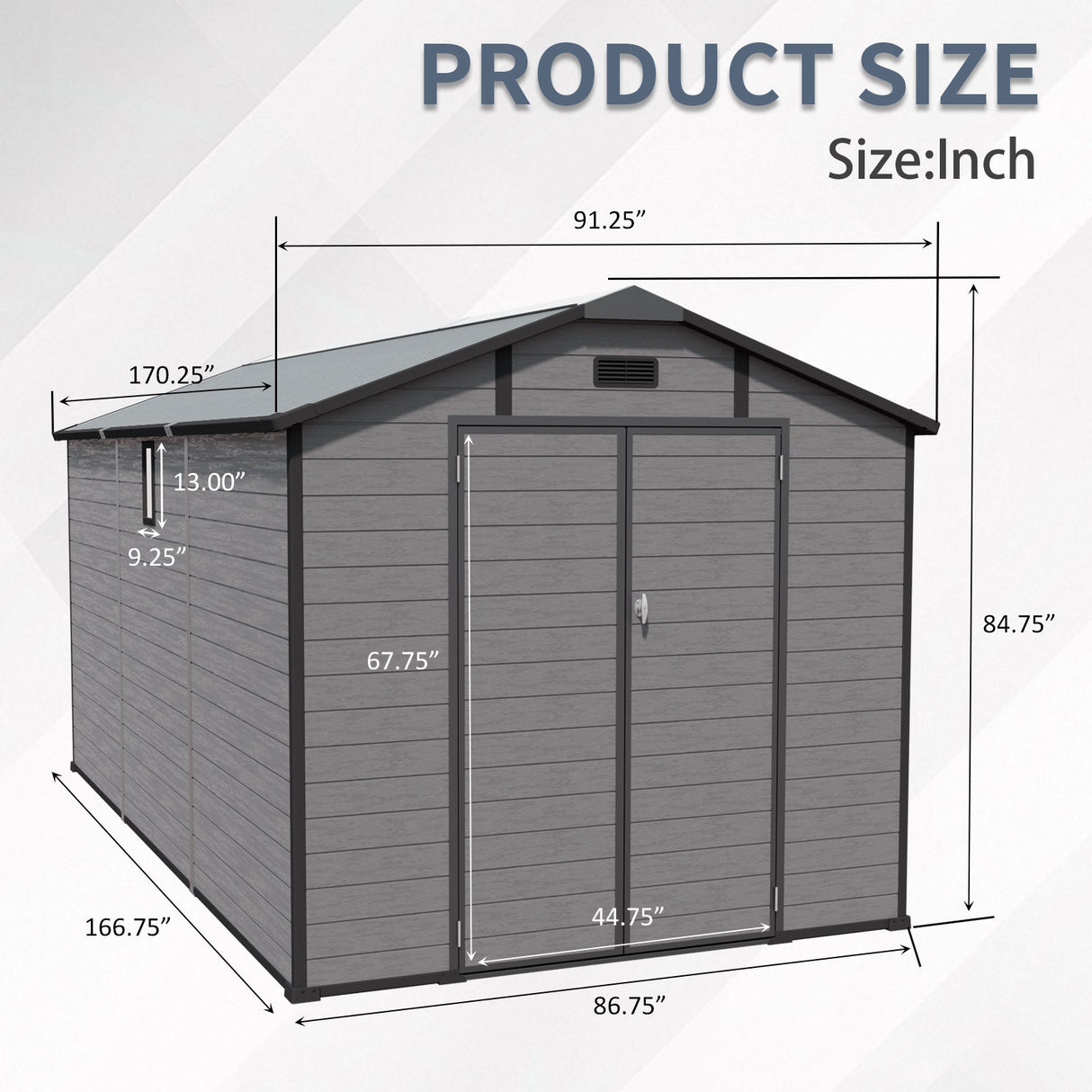 8' × 14' Lockable Resin Outdoor Storage Shed with Two Windows & Three Air Vents