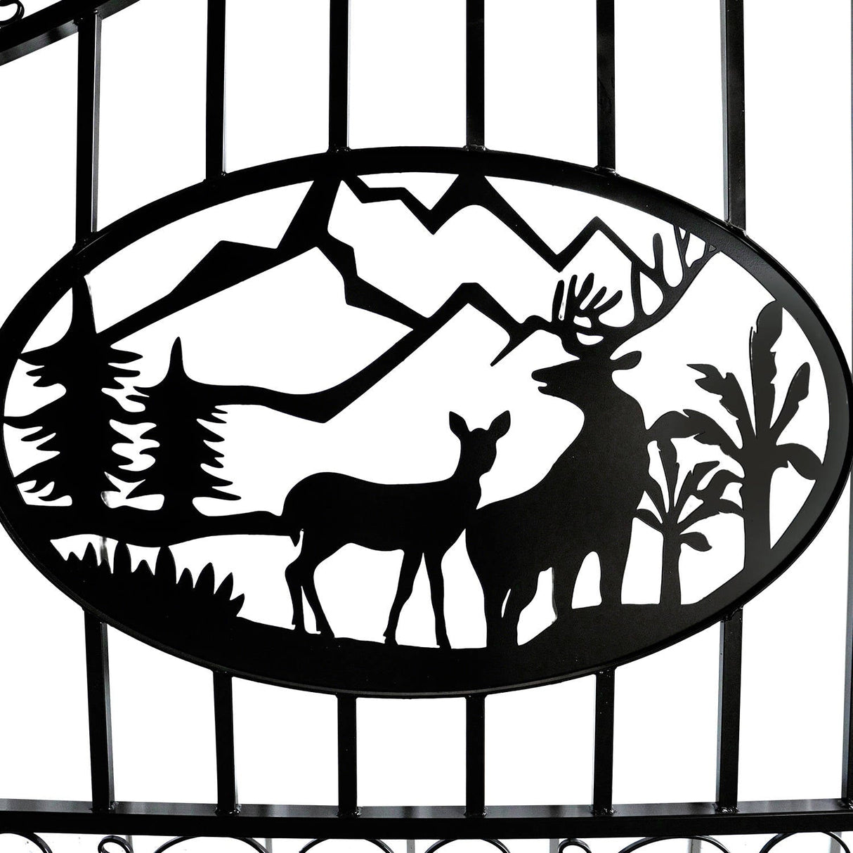 20' × 8' Steel Dual-Swing Driveway Gate with Deer Motif – Black