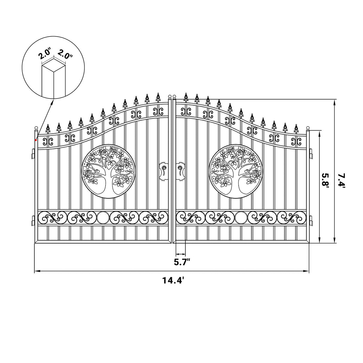 14' × 8' Steel Dual-Swing Driveway Gate with Deer Motif – Black