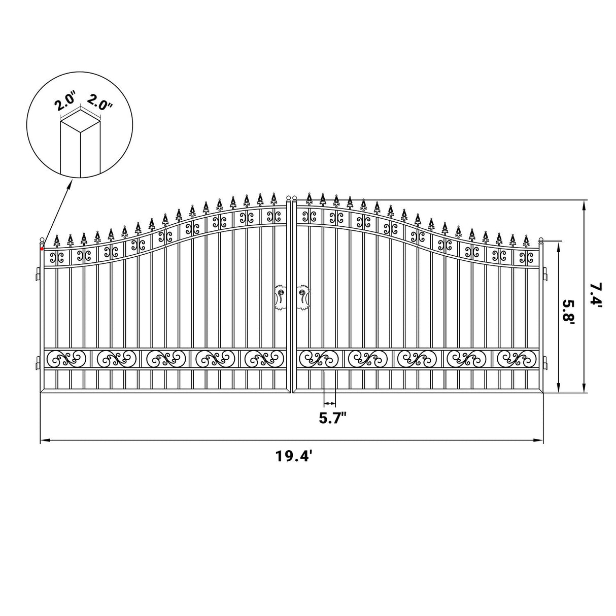 20' × 8' Steel Dual-Swing Driveway Gate with Deer Motif – Black