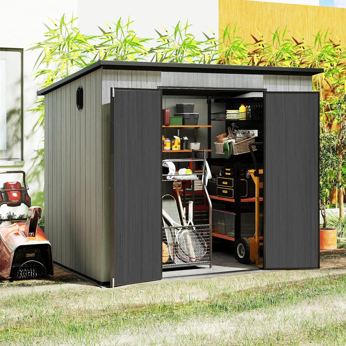 6' × 8' Outdoor Resin Storage Shed with Windows, Skylight & Ventilation