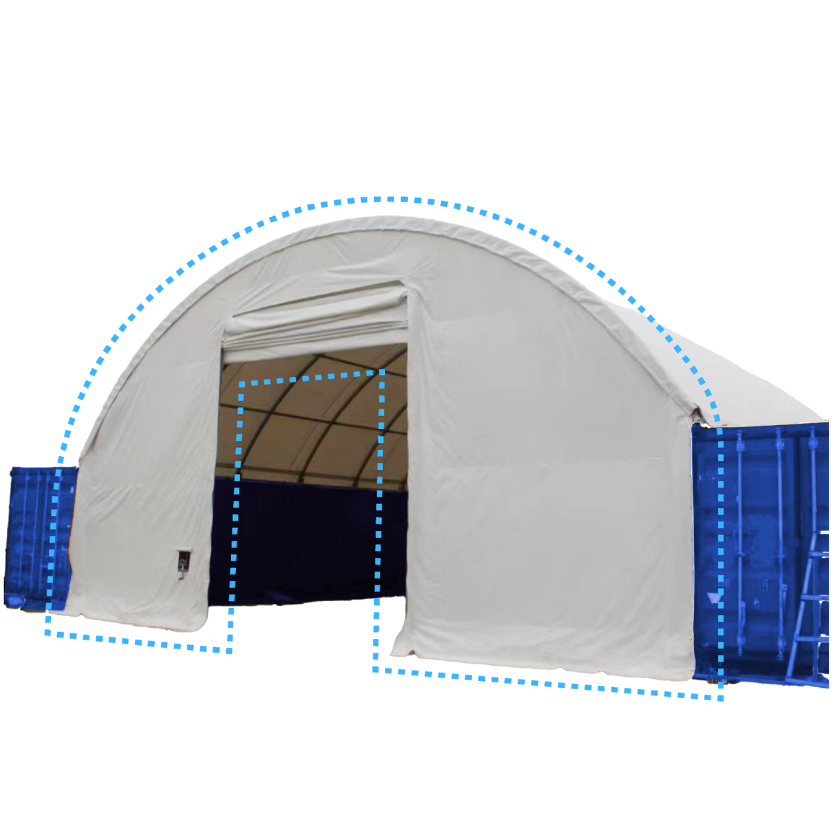 Gold Mountain Front Cover with Winch Door for 40' × 40' × 11' Shipping-Container Canopy Shelter