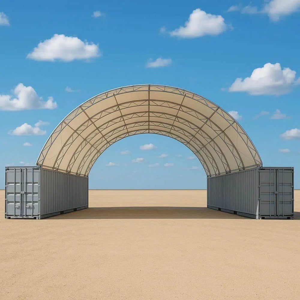 40' × 40' × 15' Double-Truss Shipping-Container Canopy Shelter