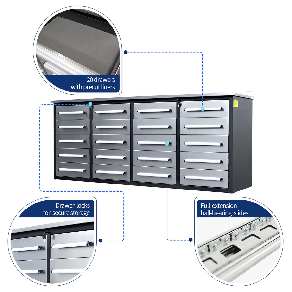 7' Heavy-Duty Garage Workbench Cabinet with 20 Drawers