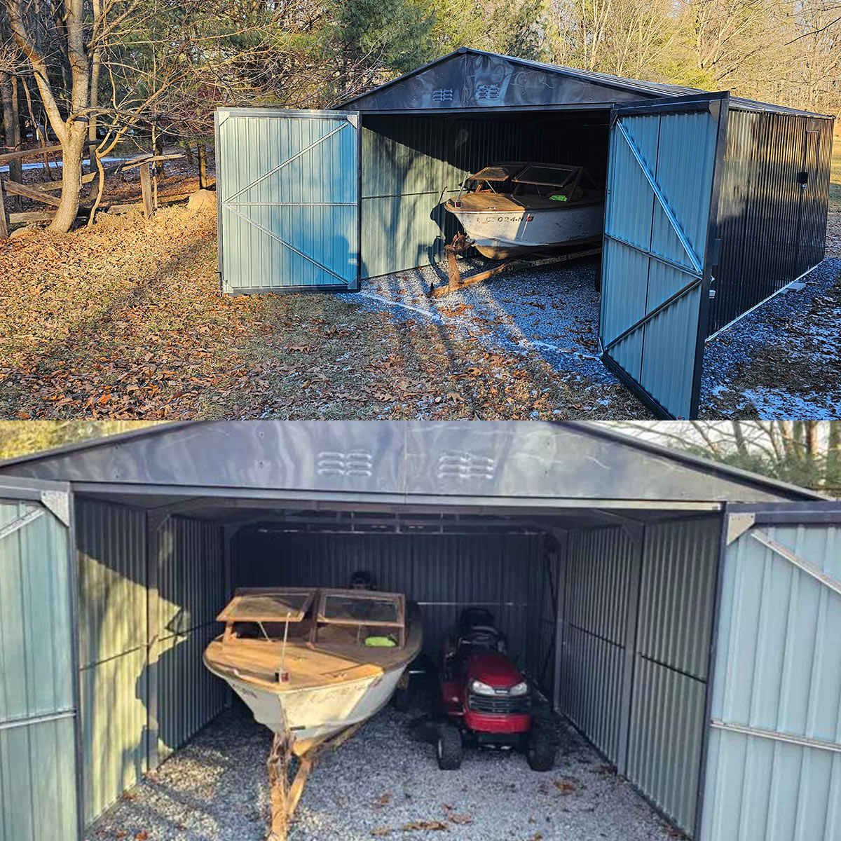 13' × 20' Upgraded Metal Garage Shed with Double Front Doors & Side Entry