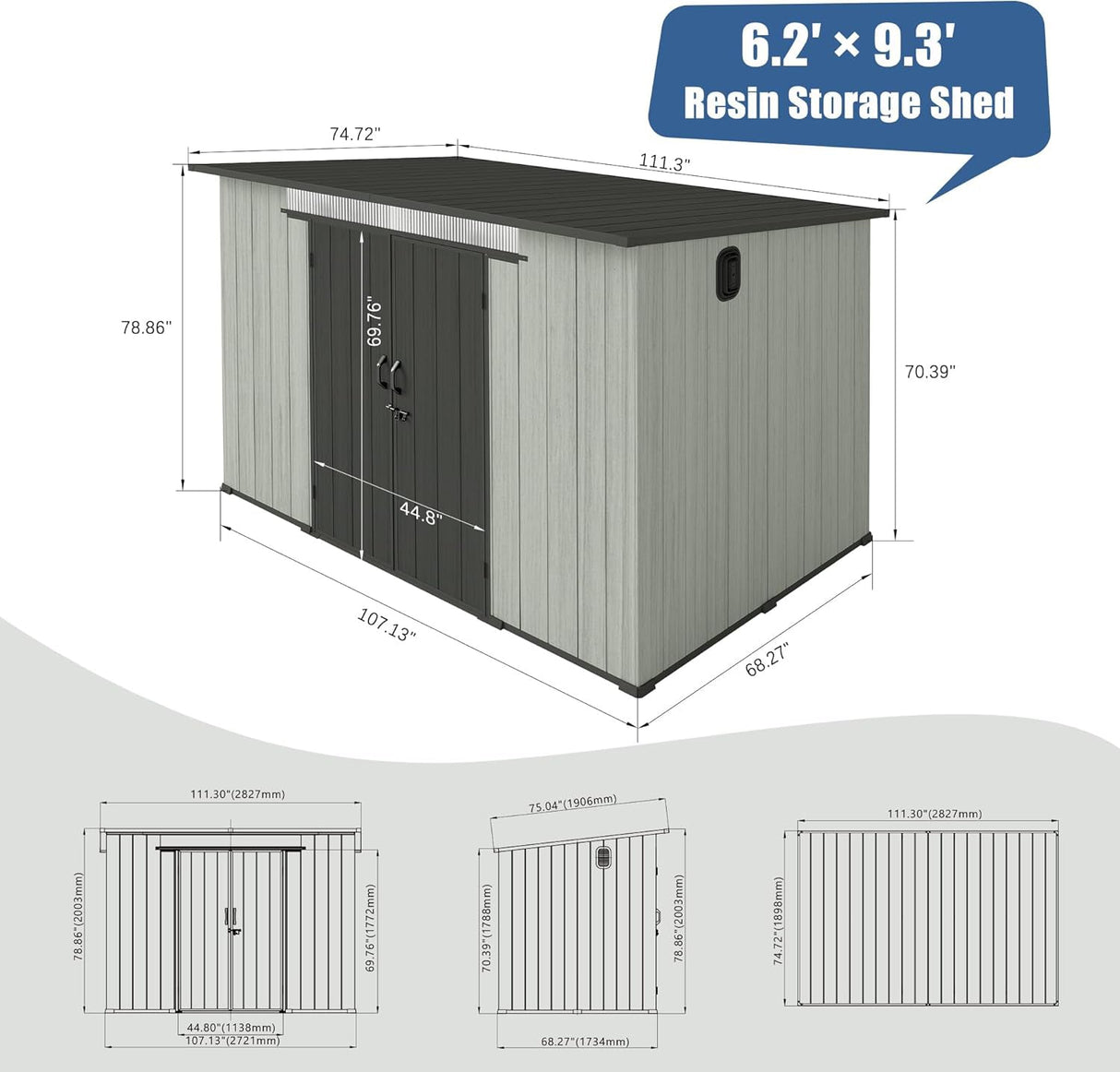 6' × 9' Outdoor Resin Storage Shed with Windows, Skylight & Ventilation