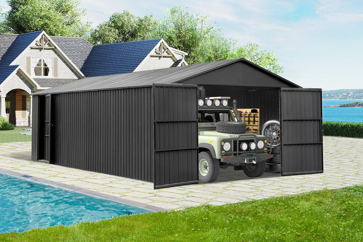 12' × 25' Extra-Large Outdoor Metal Garage Shed & Enclosed Carport