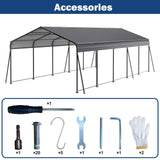 13' × 26.5' Heavy-Duty Metal Carport with Galvanized Steel Roof – Gray