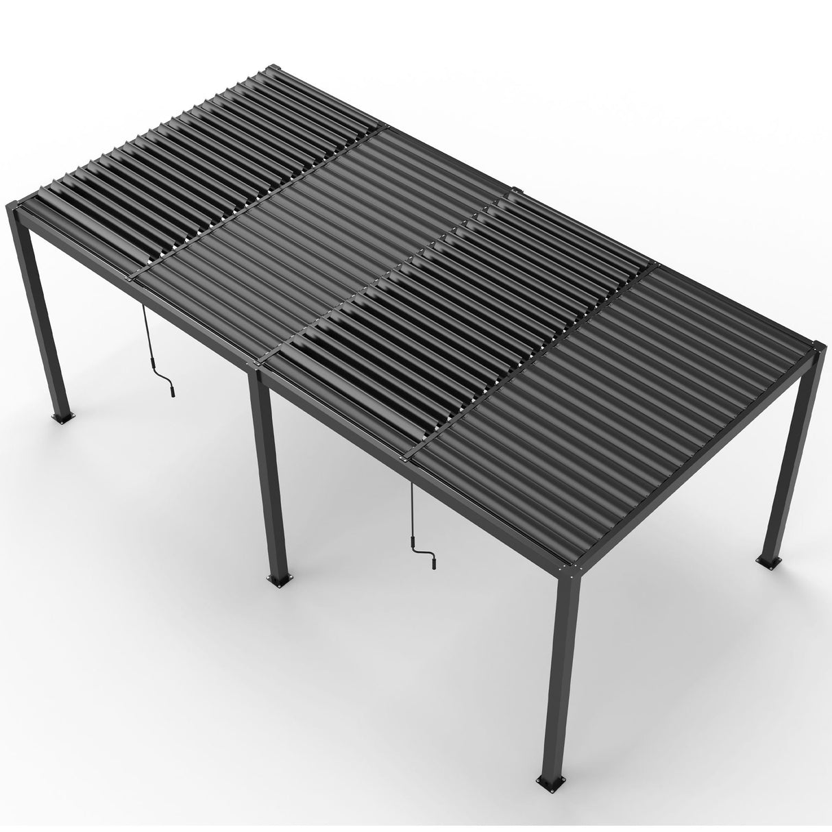 Adjustable Louvered Pergola with Hand Crank & Drainage System – Black