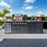 104" Propane Outdoor Kitchen with 4-Burner Grill, Refrigerator & Storage – Black