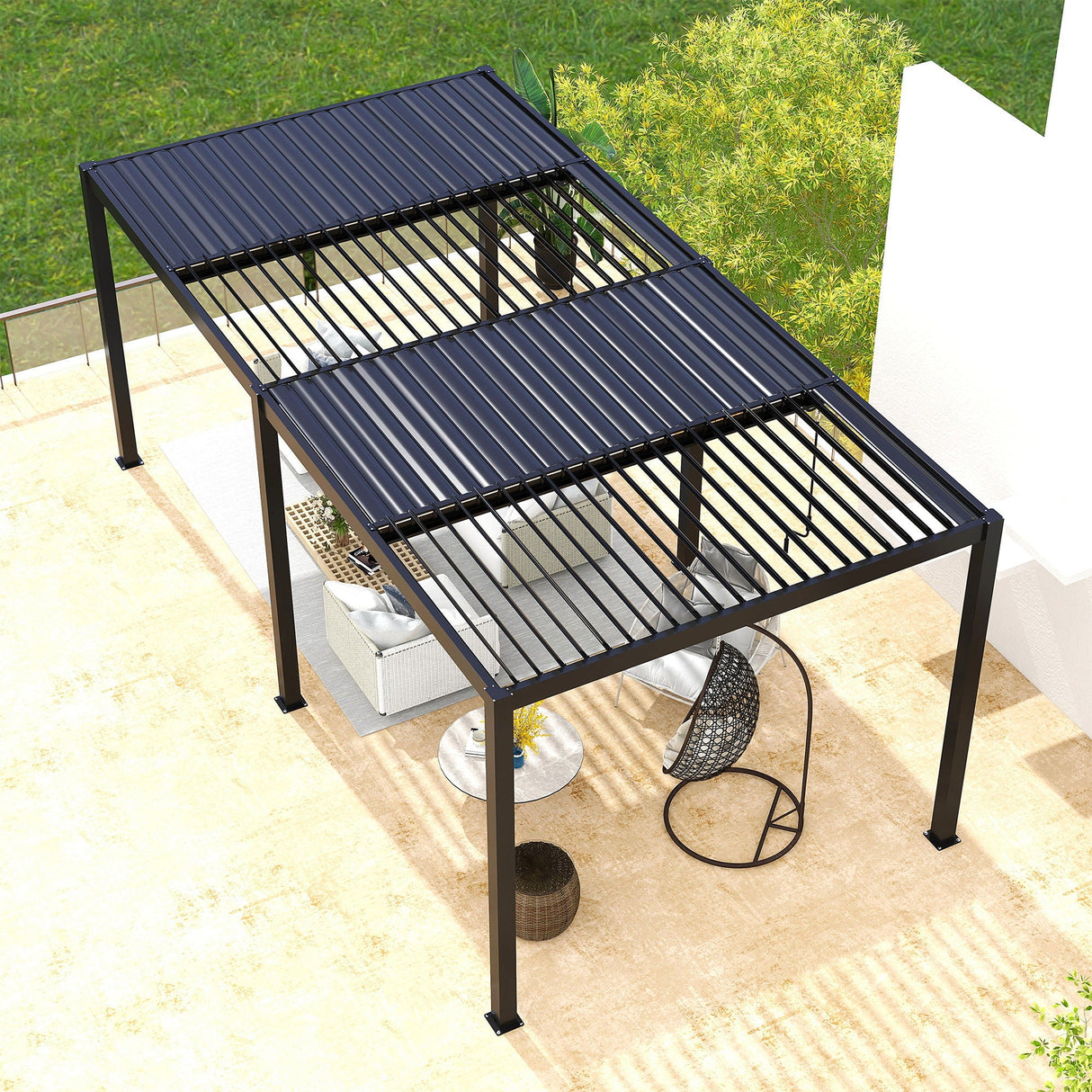 Premium Adjustable Aluminum Louvered Pergola with Integrated Drainage – Black