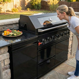 63" Six-Zone 85,000 BTU Outdoor Kitchen with Refrigerator & Marble Countertops – Black