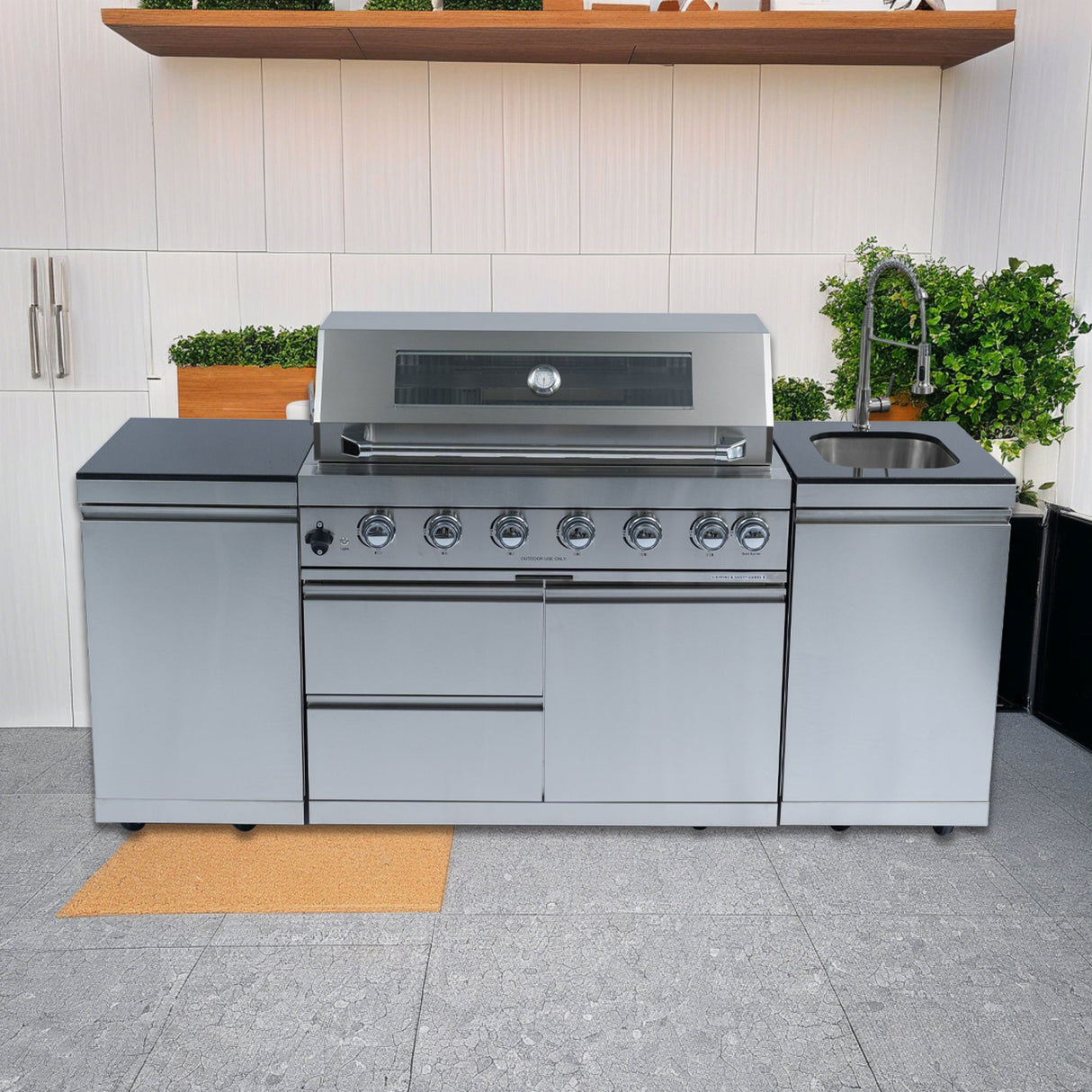 6-Burner 85,000 BTU Stainless Steel Outdoor Kitchen Island with Sink & Storage – Silver