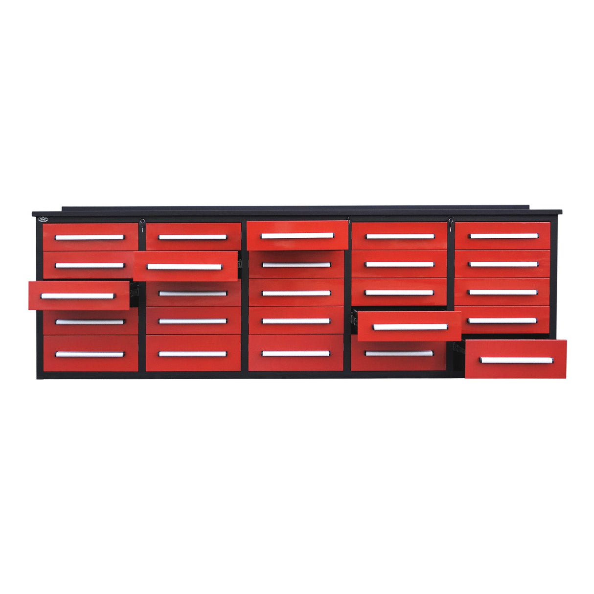 10' Heavy-Duty 25-Drawer Steel Workbench – Stationary